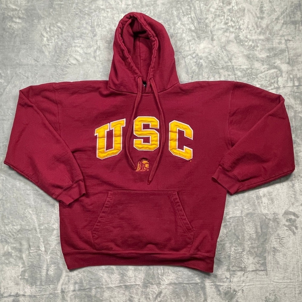 Vintage USC Trojan Hoodie Old Varsity Brand Men Large Red Twill Embroidered